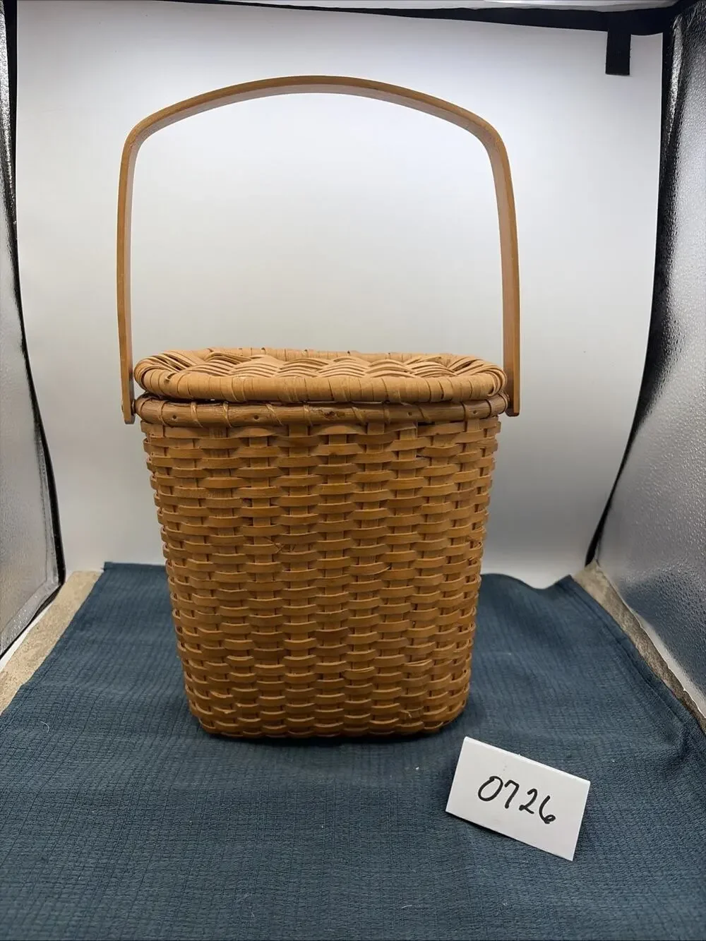 Hand Woven Lidded Basket With Brass Hardware Perfect For Binoculars